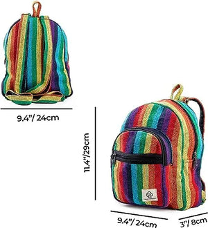 Compact and Sustainable: Boho Rainbow Mini Hemp Backpack Bag Freakmandu