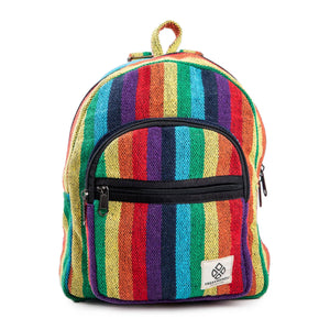 Compact and Sustainable: Boho Rainbow Mini Hemp Backpack Bag Freakmandu