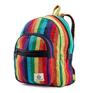 Compact and Sustainable: Boho Rainbow Mini Hemp Backpack Bag Freakmandu